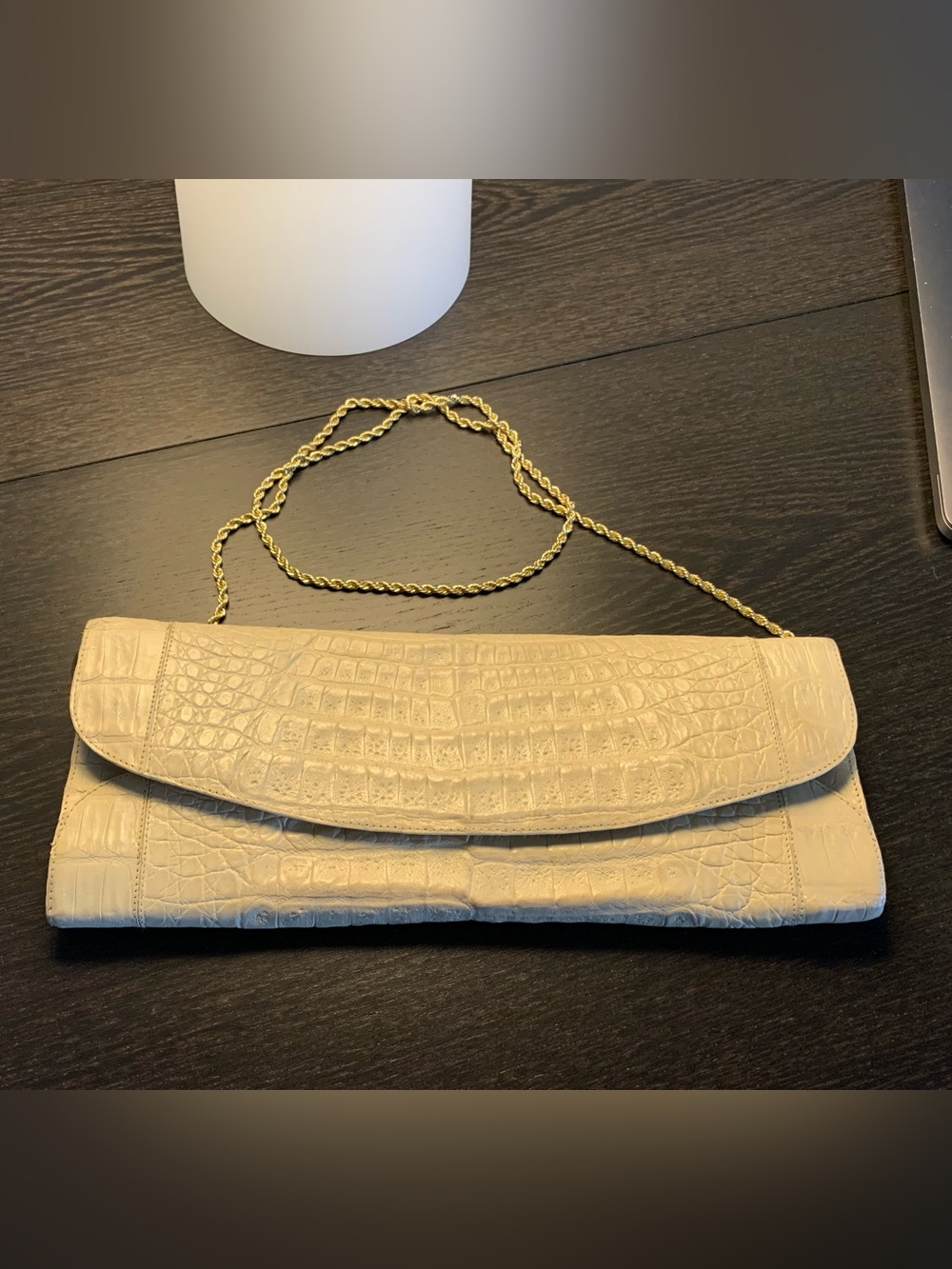 Nancy Gonzalez creamy beige gen CROCODILE Shoulder Clutch bag baguette MINT